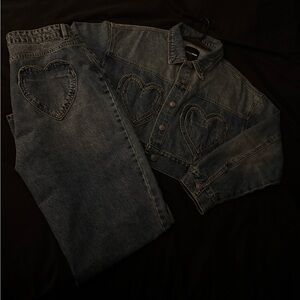Heart Patch Denim Jacket and Jeans Set🔥